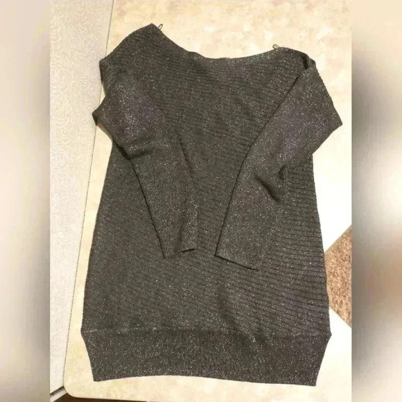 NWT WHBM dark gray with glitter, off one shoulder, long style size small - Picture 1 of 5